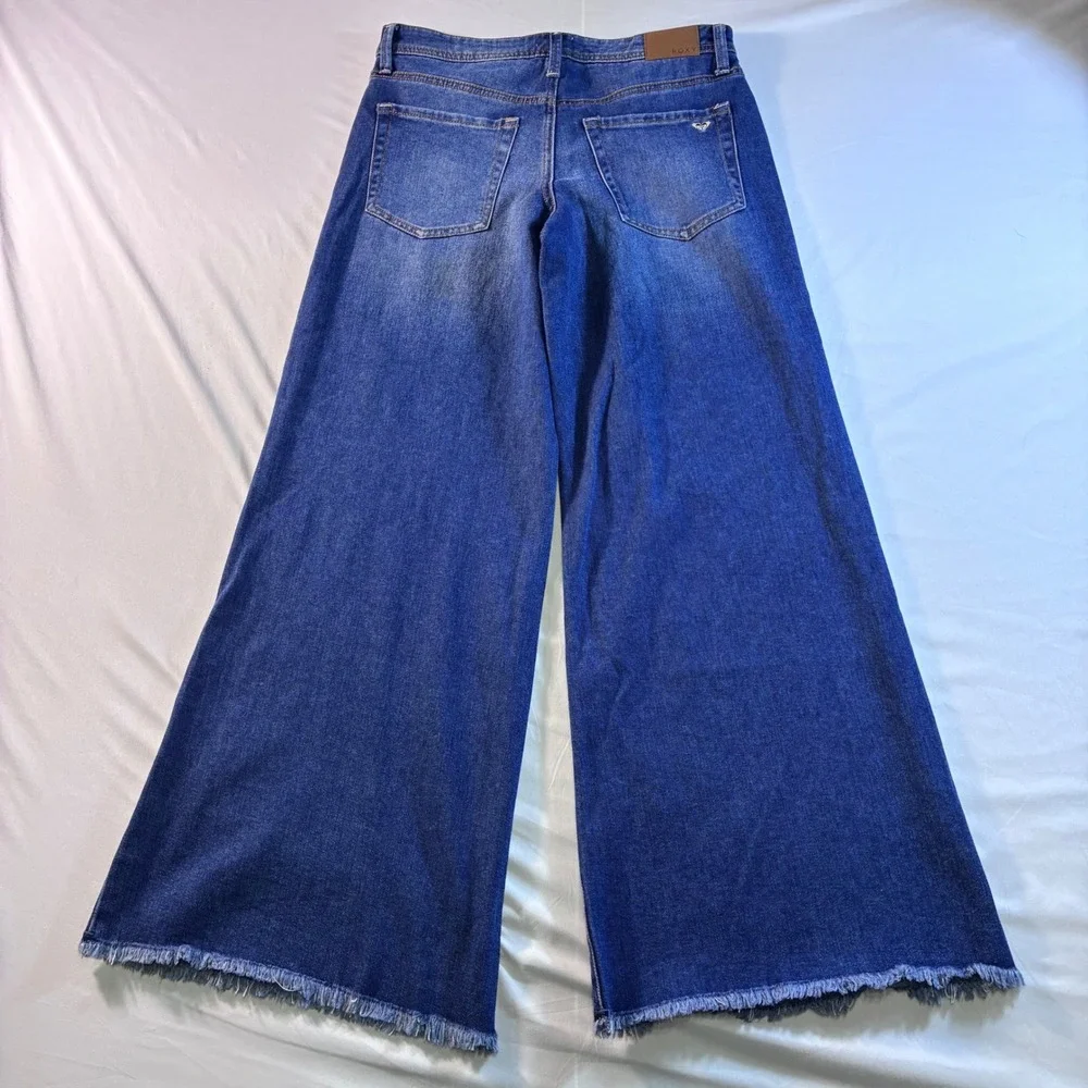 Roxy Women Wide Leg Jeans Medium Wash Raw Hem High Rise Denim Size 5 NWT